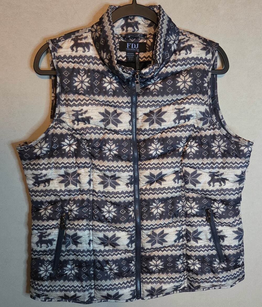 FDJ French Dressing Jeans gray/white Nordic Fair Isle Peffer Vest pockets size L